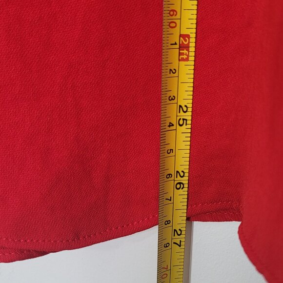 BLOUSOLOGY Women's Red Long-Sleeve VNeck Ruffled Collar Tied Cuffs Blouse Size L - Picture 10 of 12
